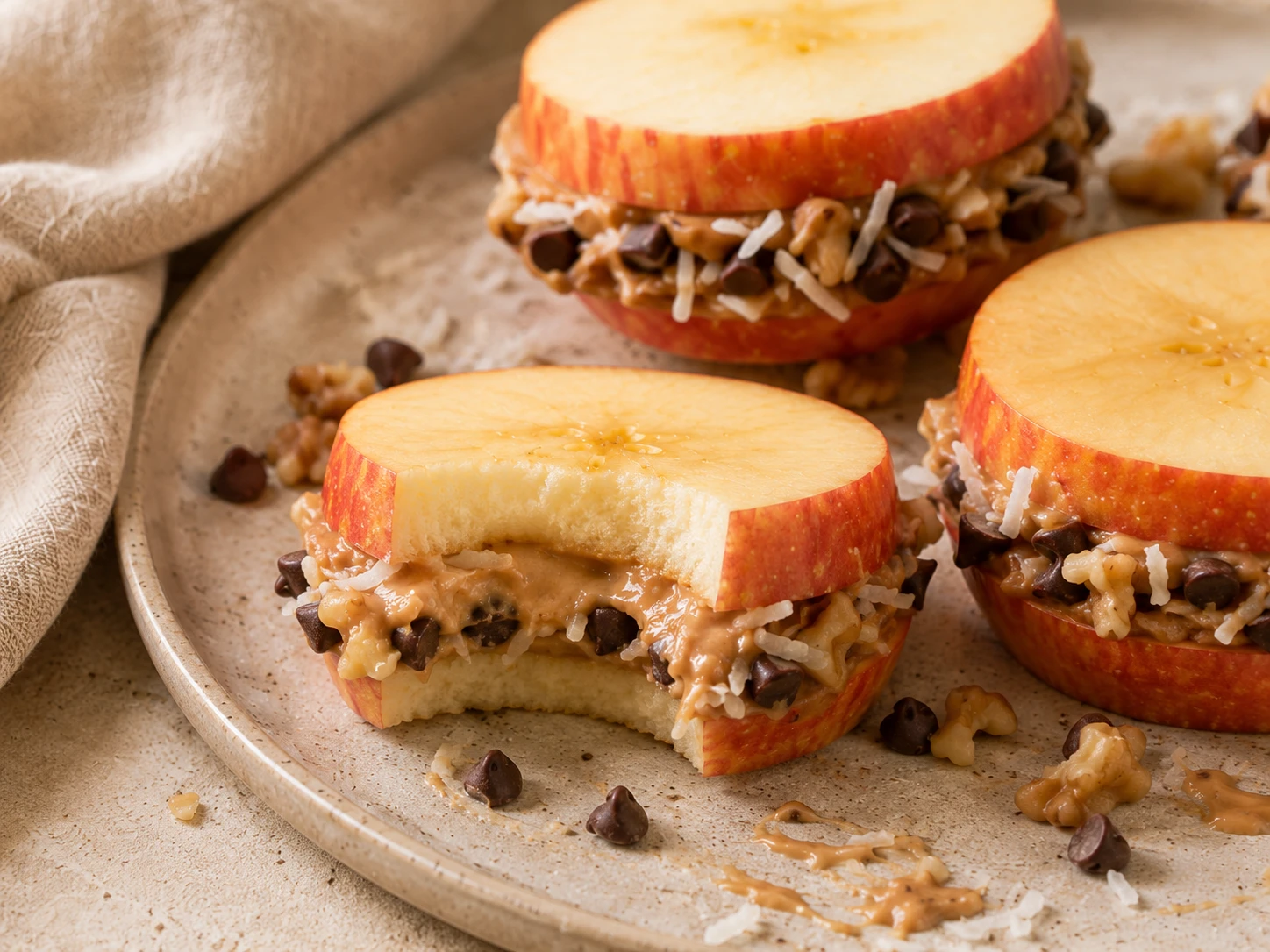 Almond Butter Apple Sandwiches close up