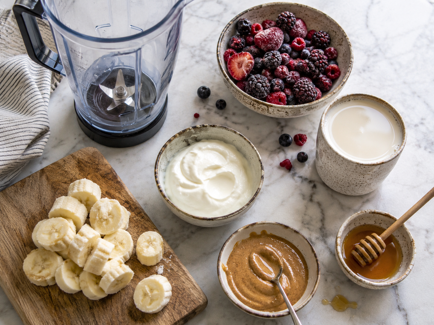 Almond Butter Berry Smoothie Bowl preparation