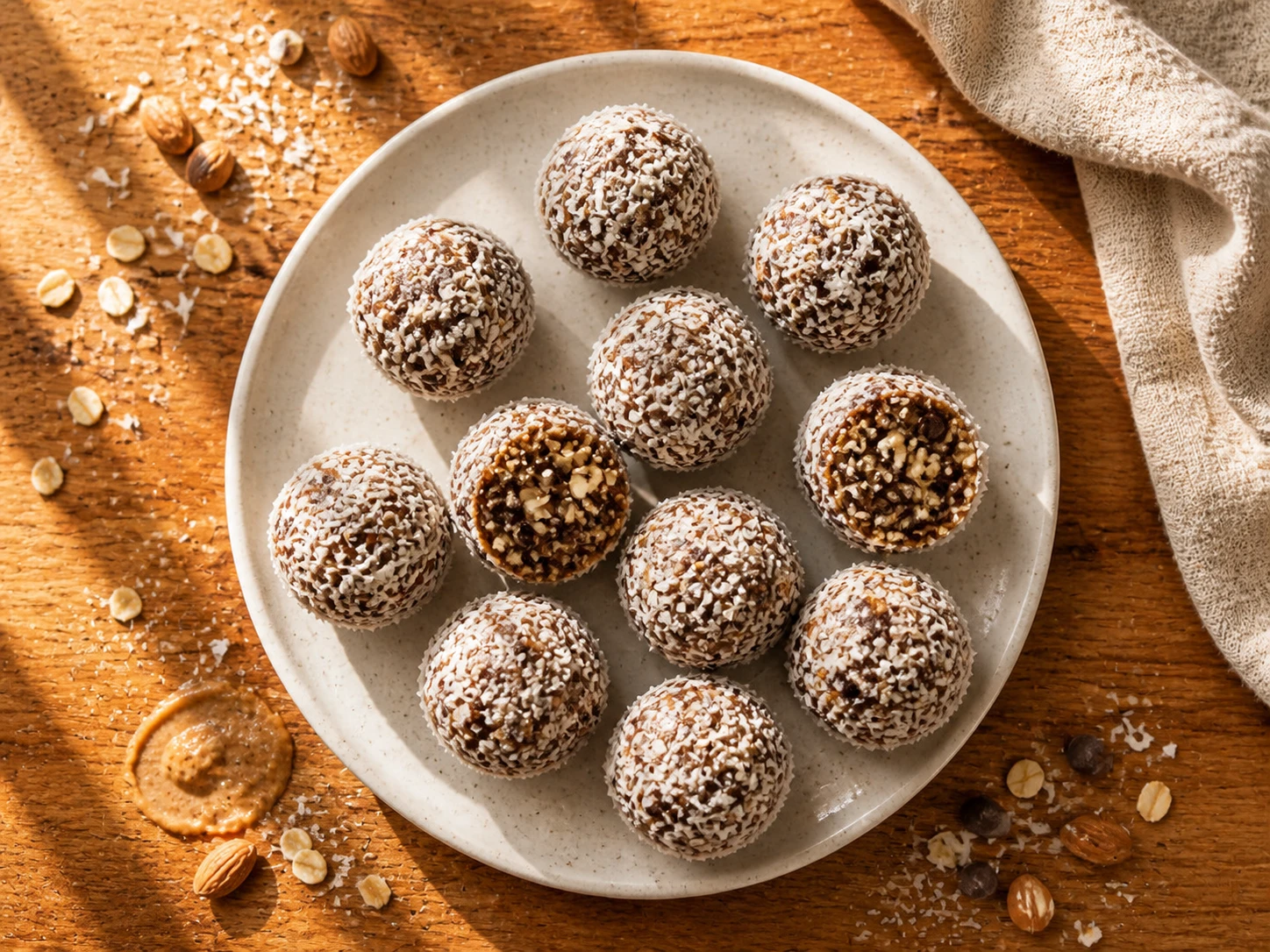 Almond Coconut Energy Bites aerial view