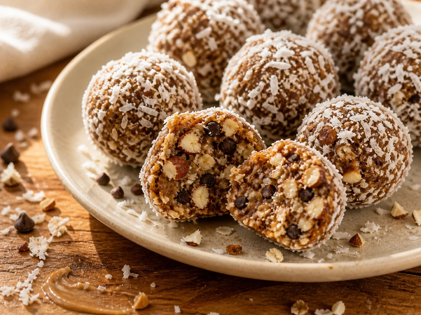 Almond Coconut Energy Bites close up