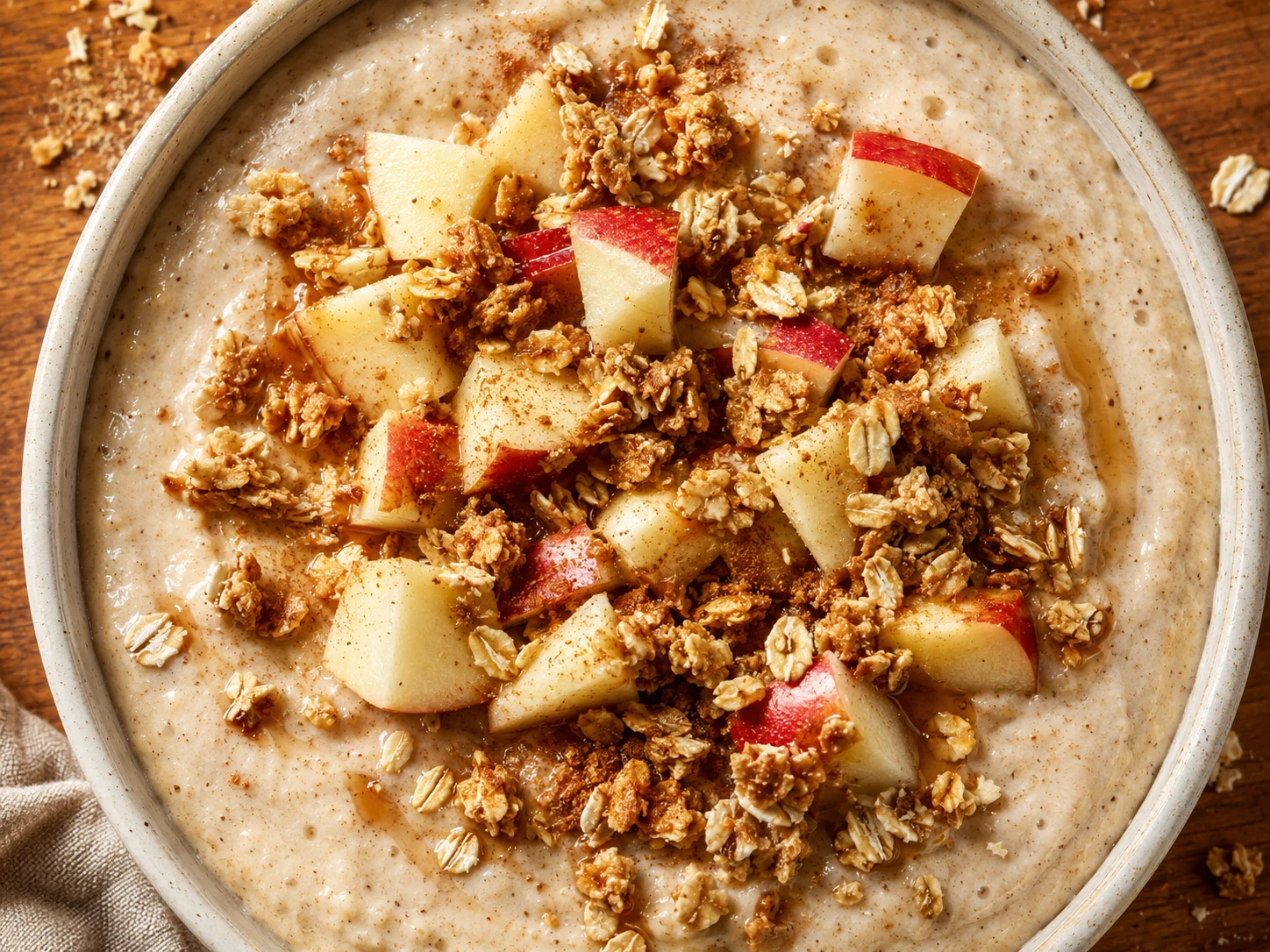 Apple Cinnamon Oat Smoothie Bowl aerial view