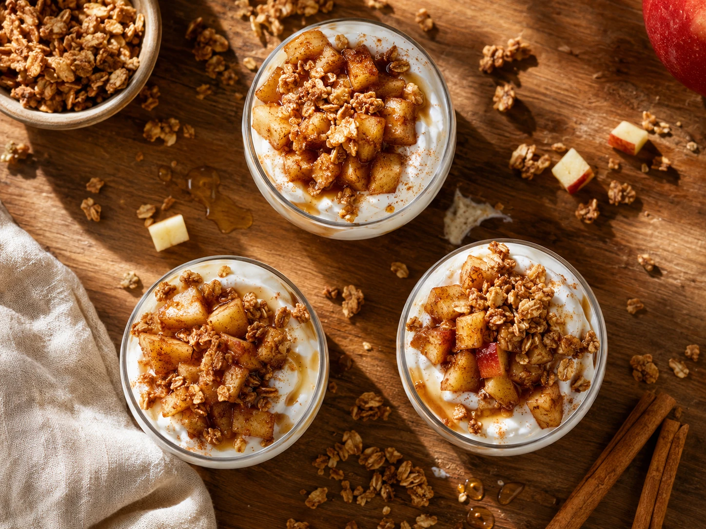 Apple Cinnamon Protein Yogurt Cups aerial view