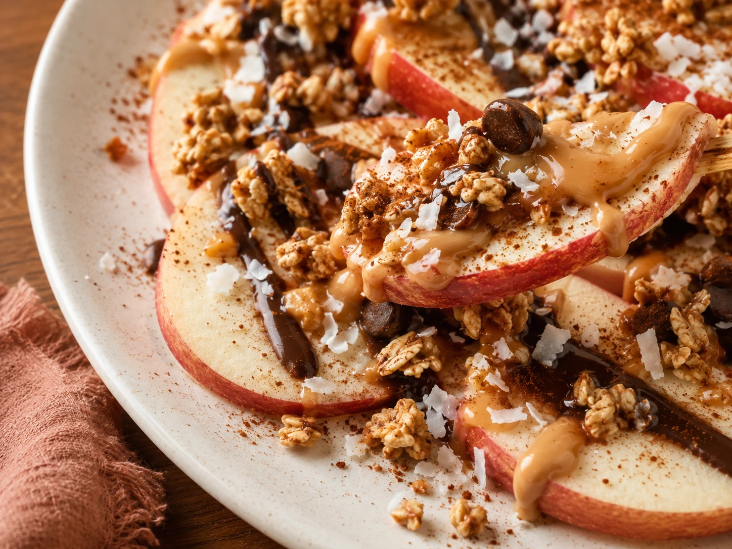 Apple Peanut Butter Nachos close up