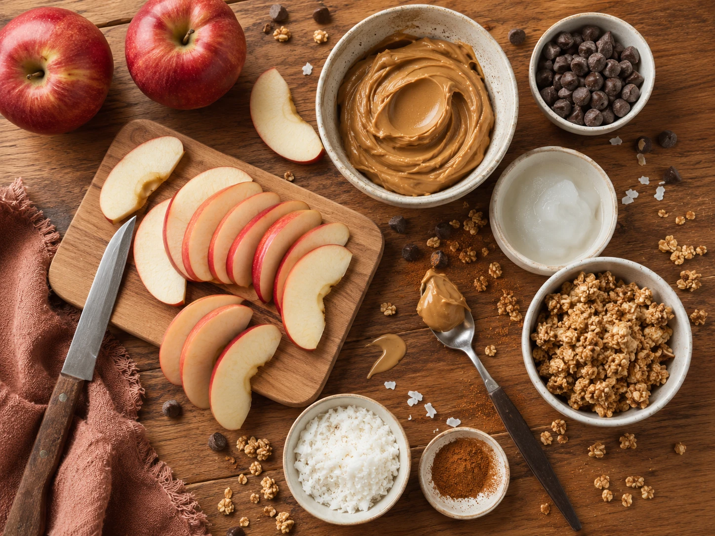 Apple Peanut Butter Nachos preparation