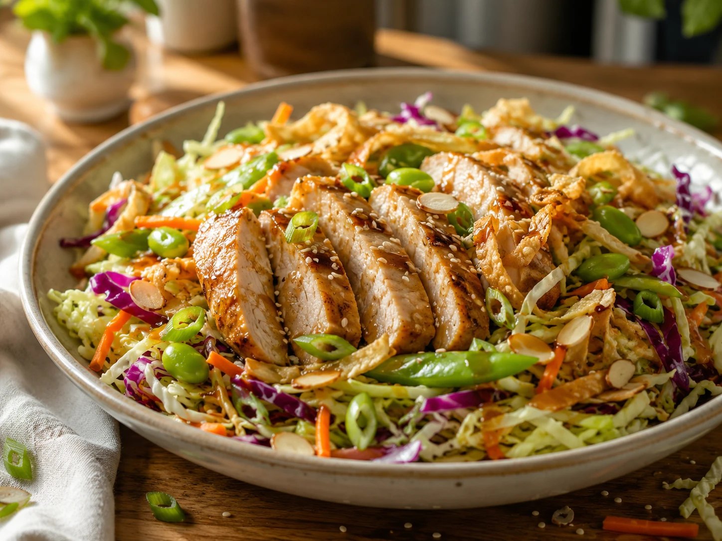 Asian Sesame Chicken Crunch Salad aerial view