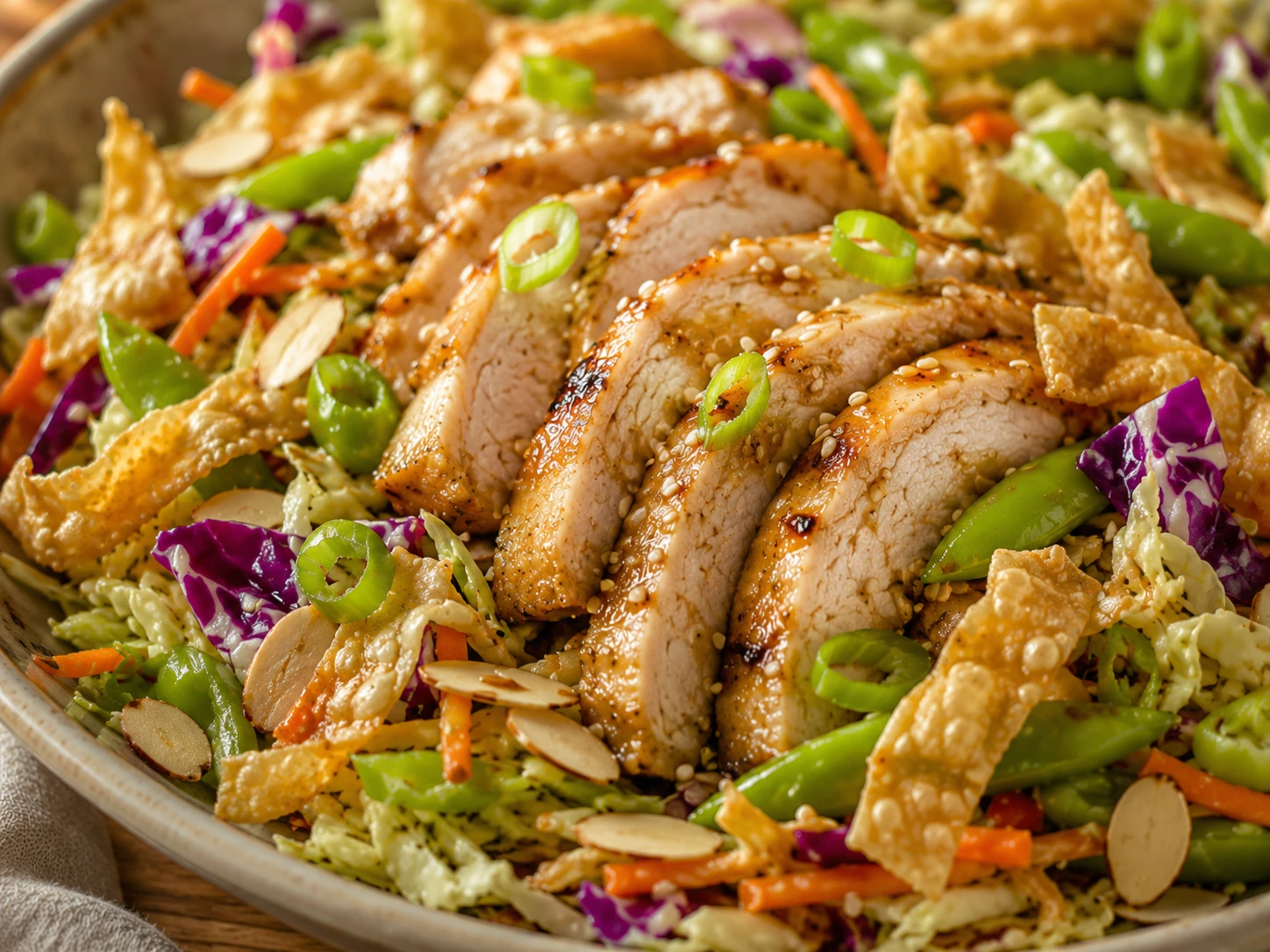 Asian Sesame Chicken Crunch Salad close up