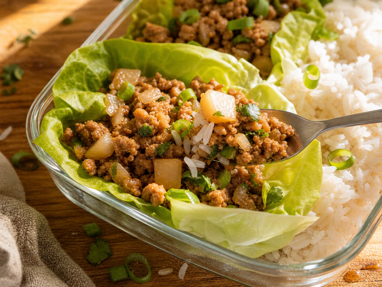 Asian Turkey Lettuce Bowl Meal Prep aerial view