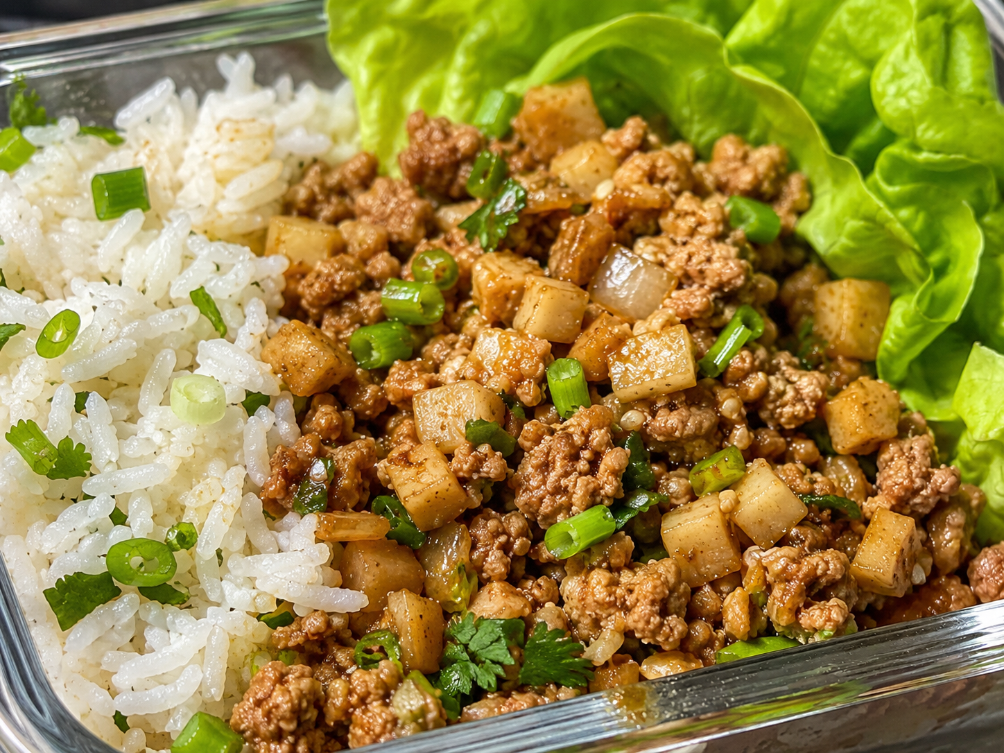 Asian Turkey Lettuce Bowl Meal Prep close up