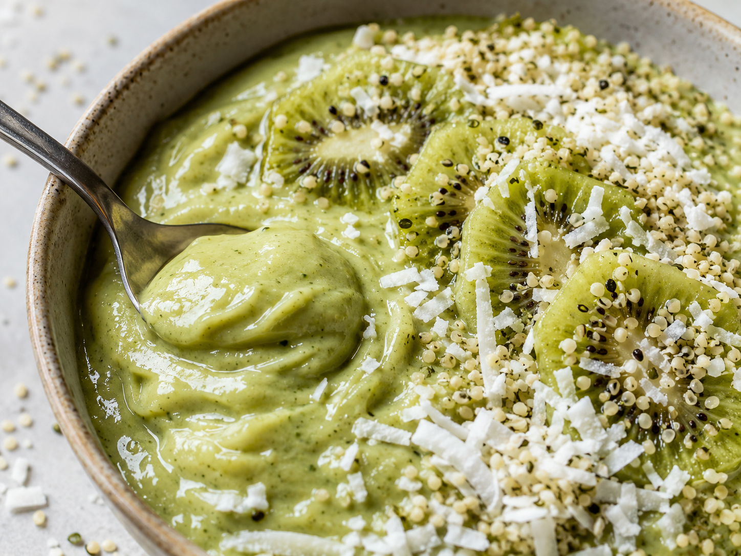 Avocado Banana Green Smoothie Bowl close up