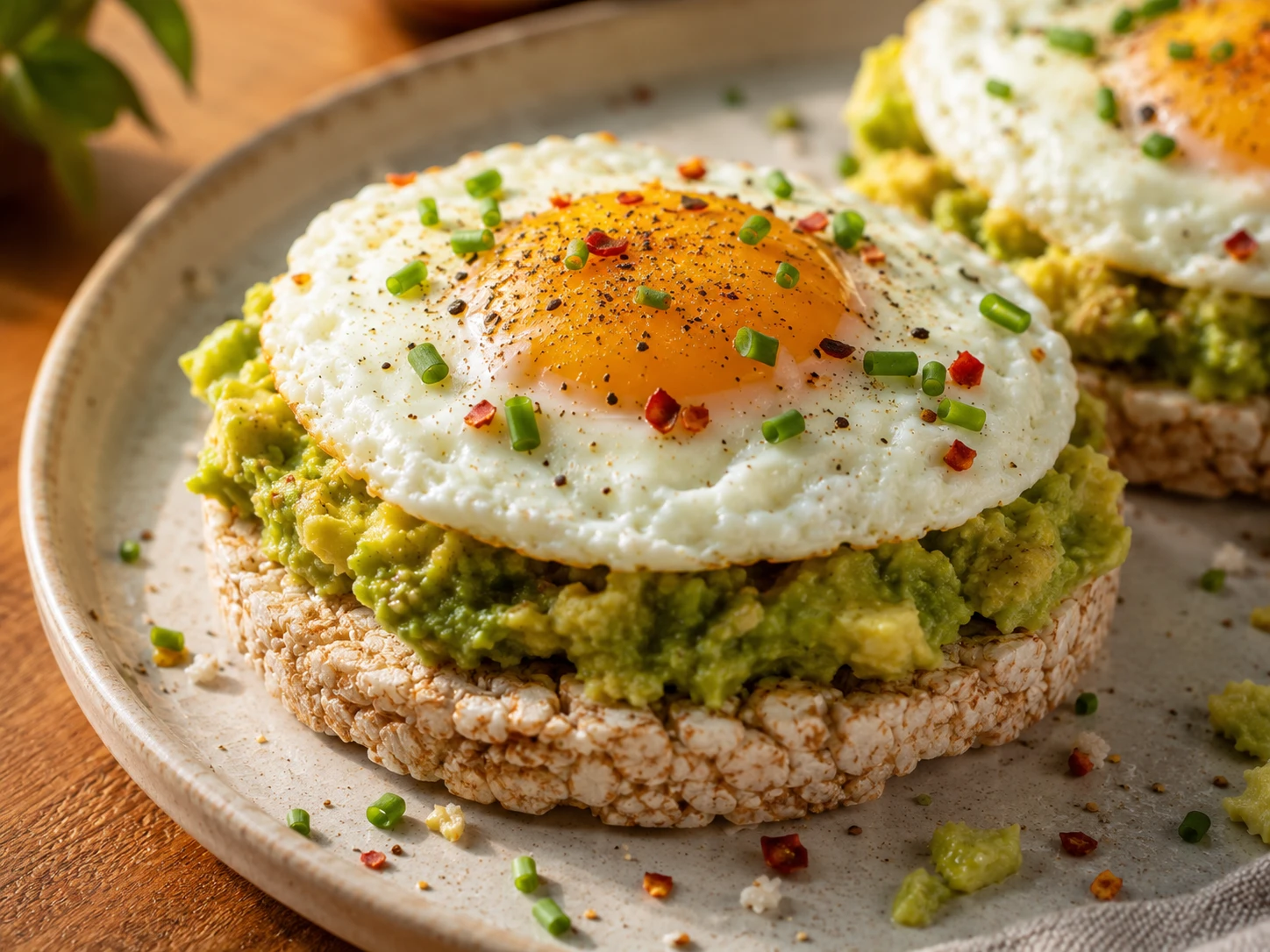 Avocado Egg Rice Cake Toast close up