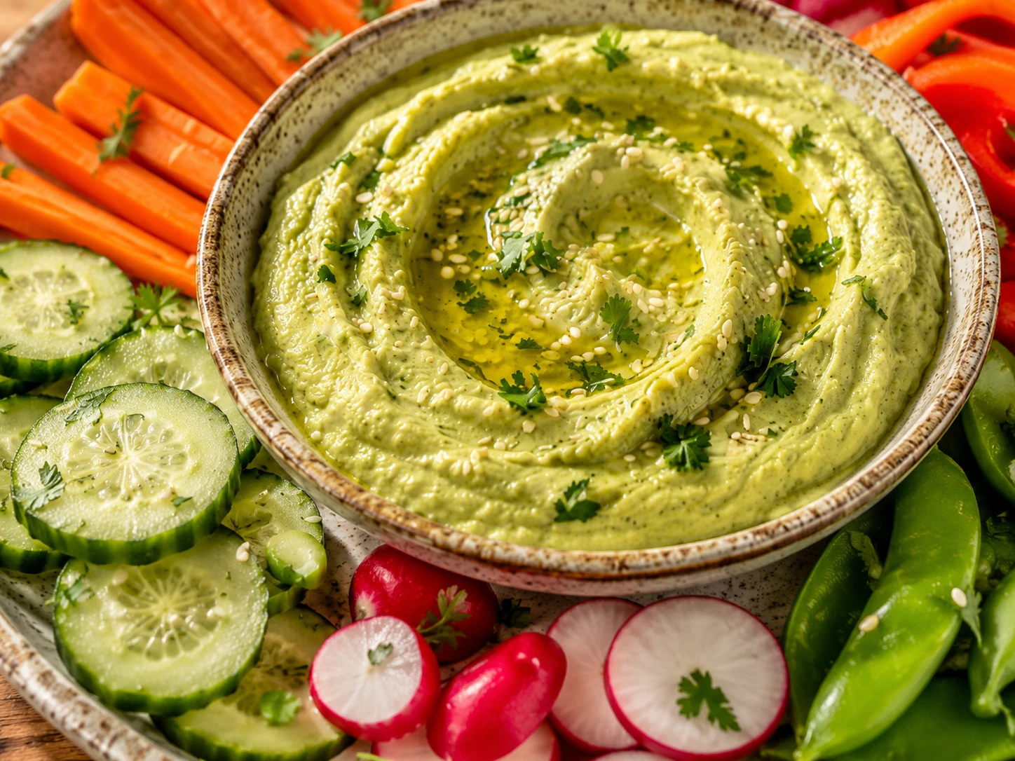 Avocado Hummus & Veggie Platter close up