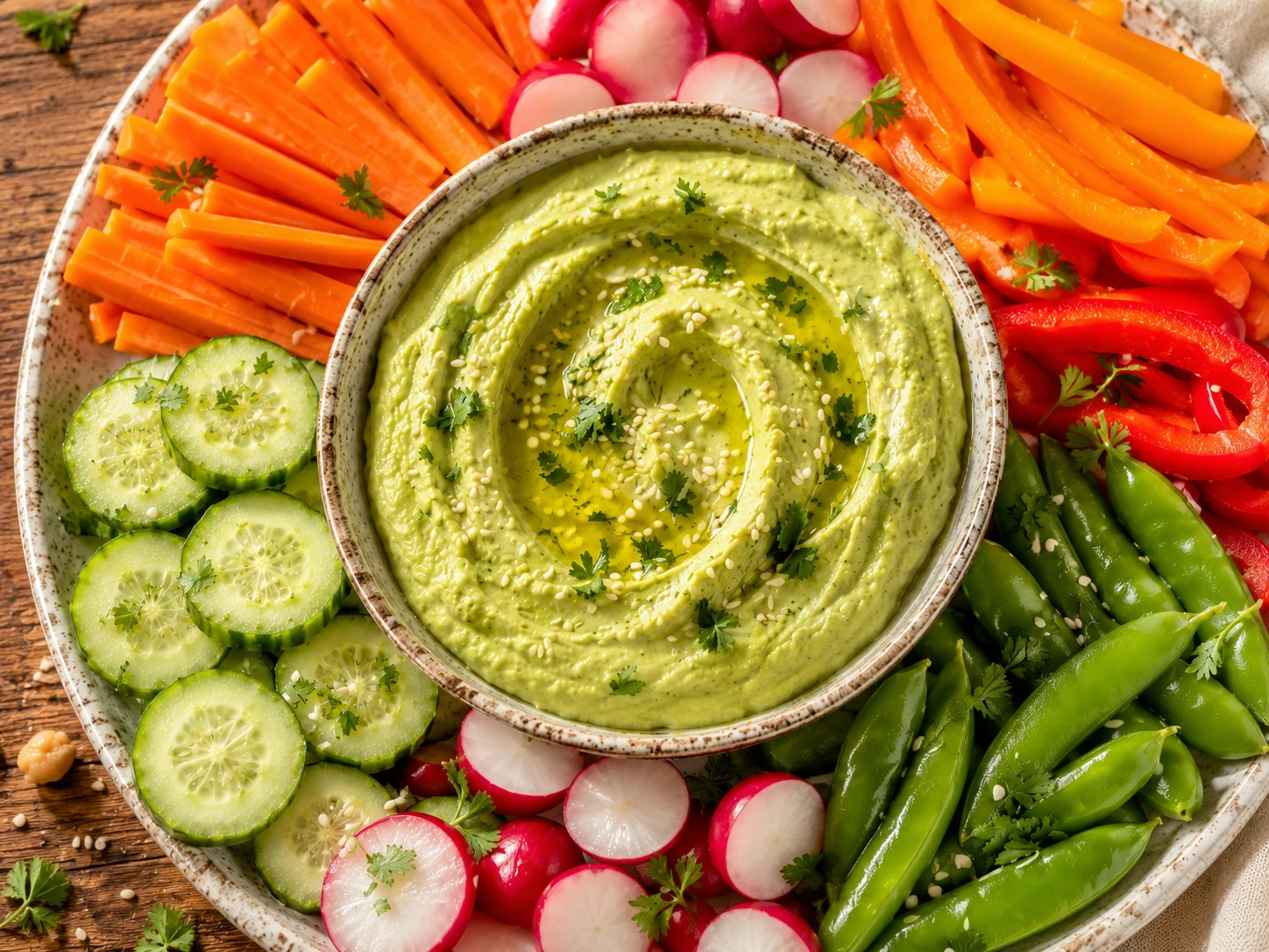 Avocado Hummus & Veggie Platter preparation