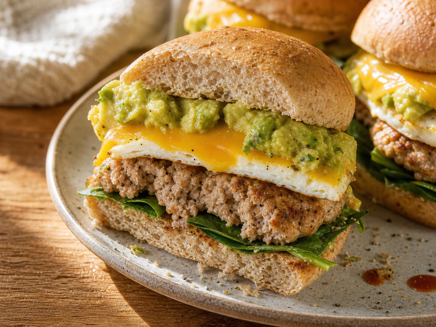 Avocado Turkey Egg Breakfast Sliders close up