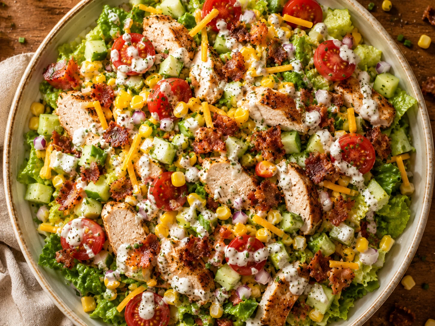 Bacon Ranch Chicken Chopped Salad aerial view