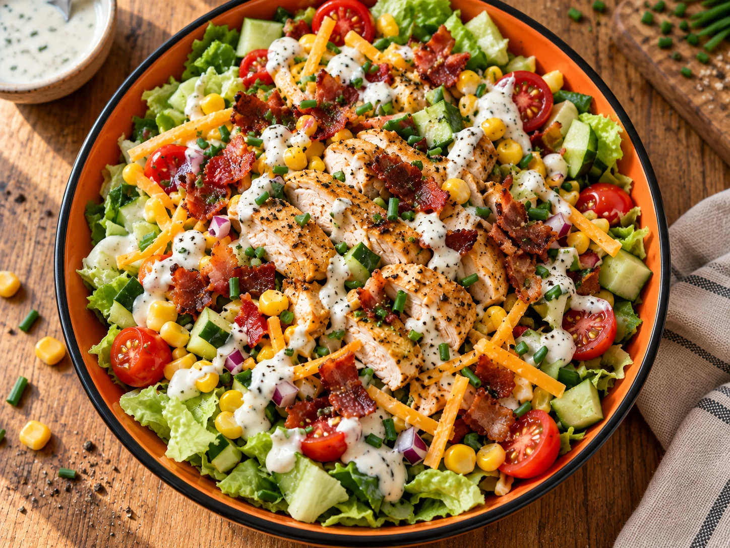 Bacon Ranch Chicken Chopped Salad aerial view
