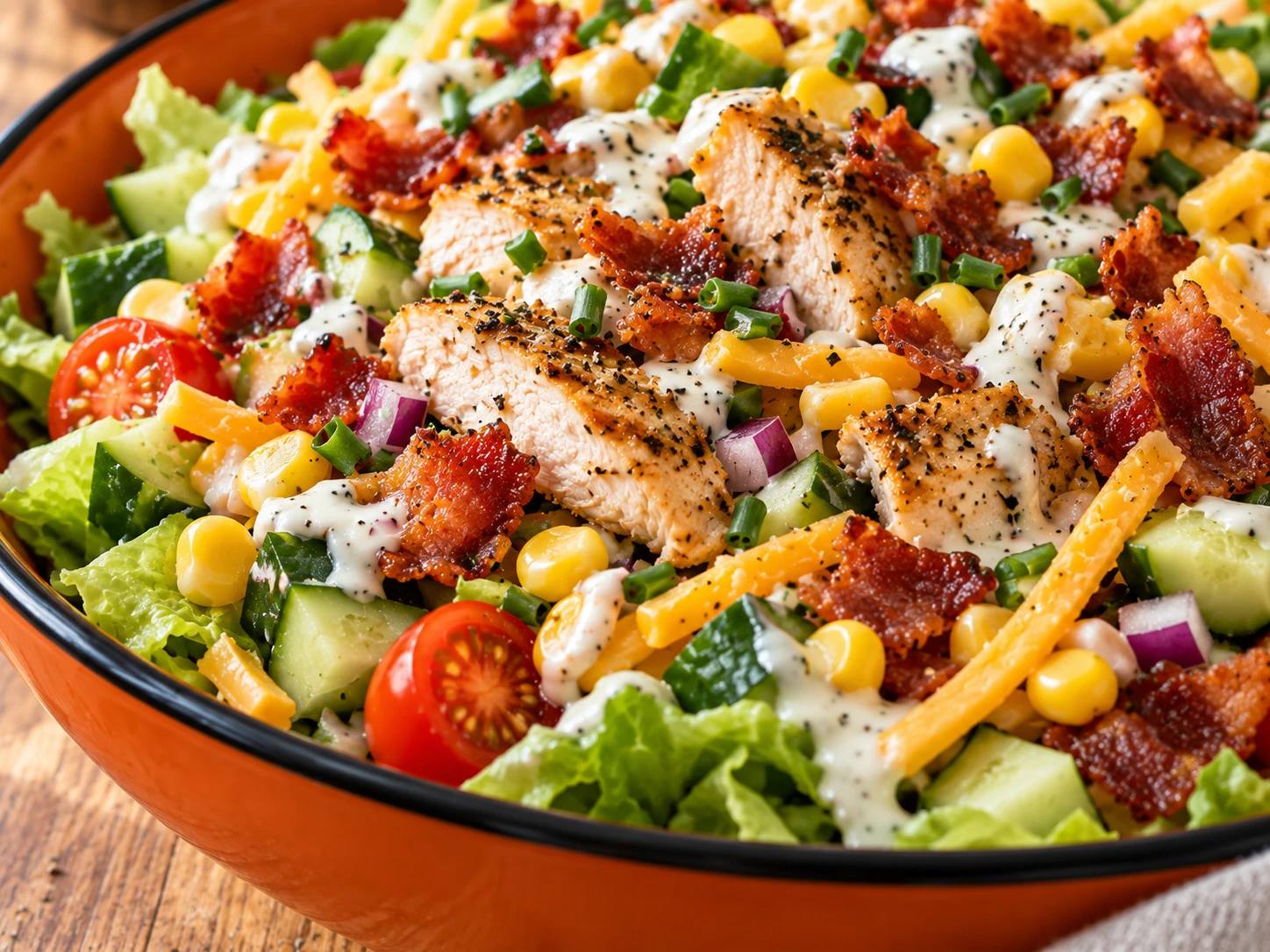 Bacon Ranch Chicken Chopped Salad close up