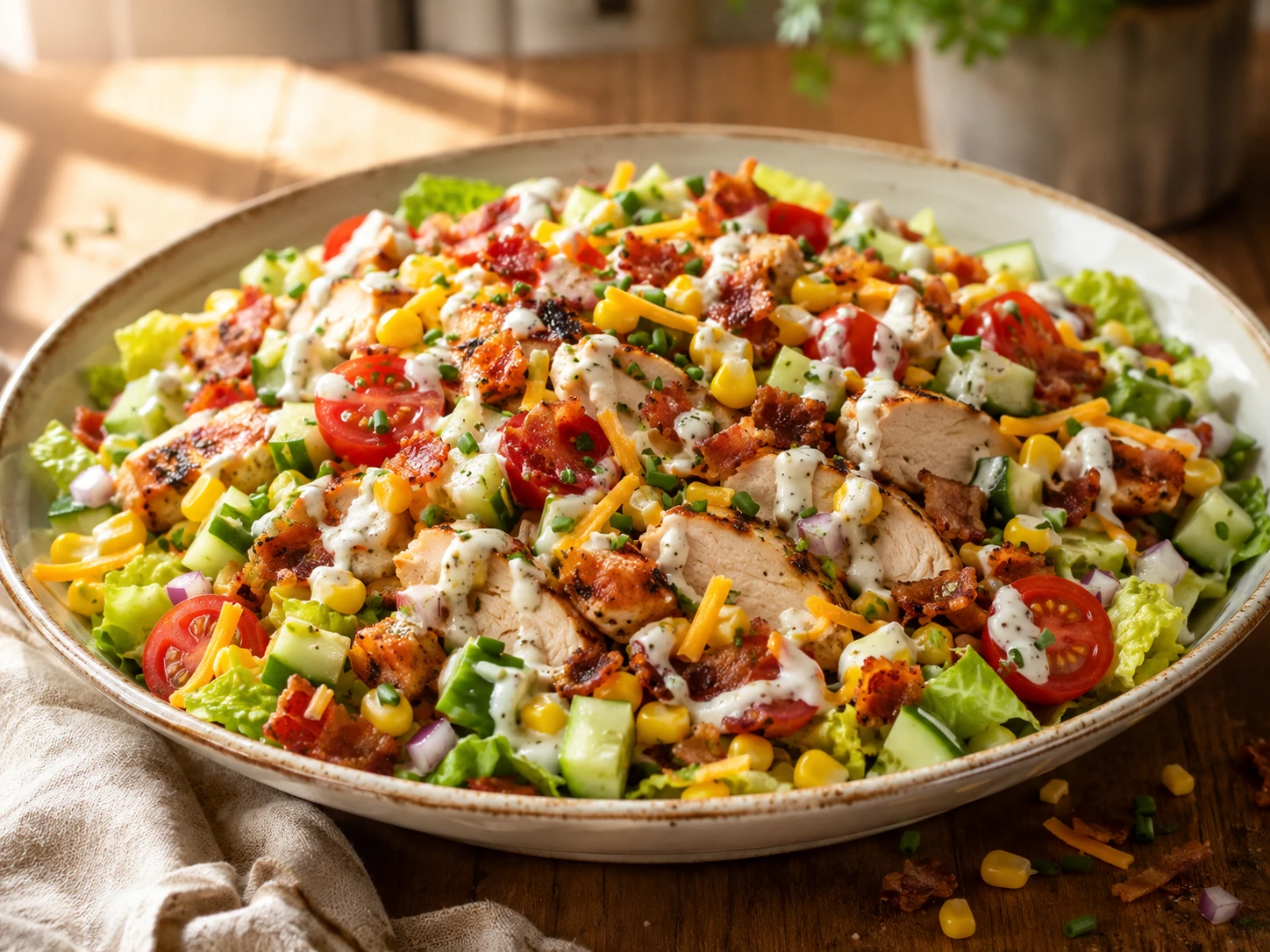 Bacon Ranch Chicken Chopped Salad preparation