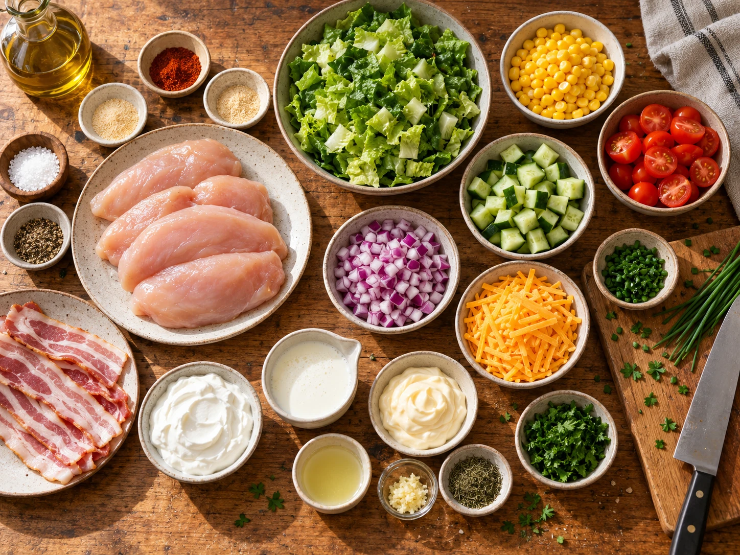 Bacon Ranch Chicken Chopped Salad preparation