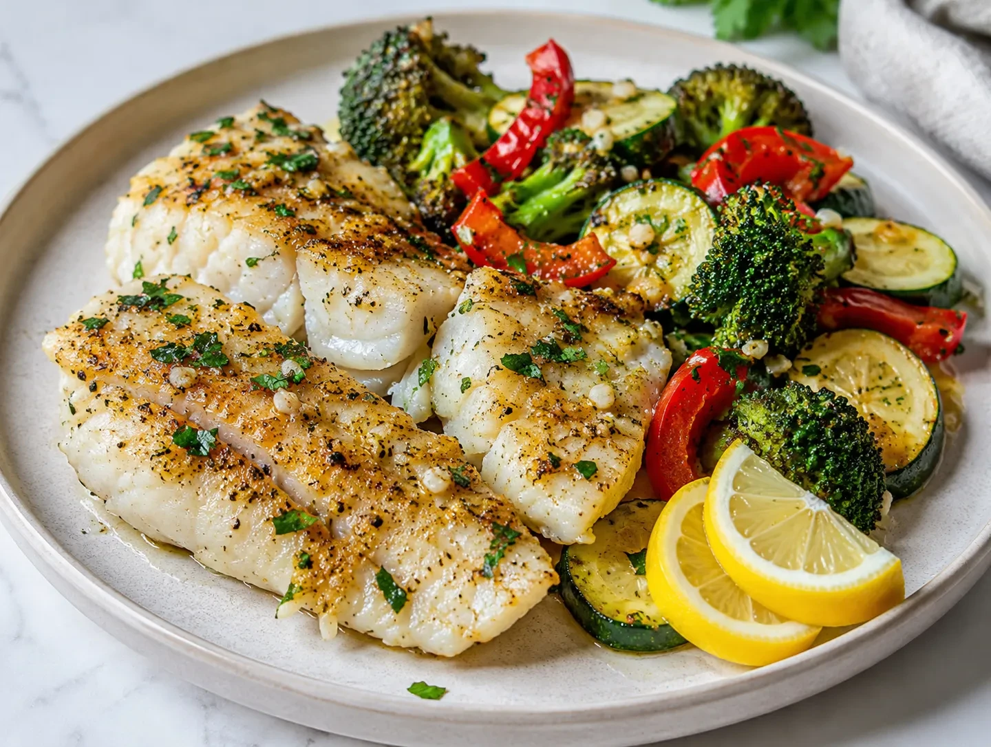Baked Cod with Lemon Garlic Vegetables