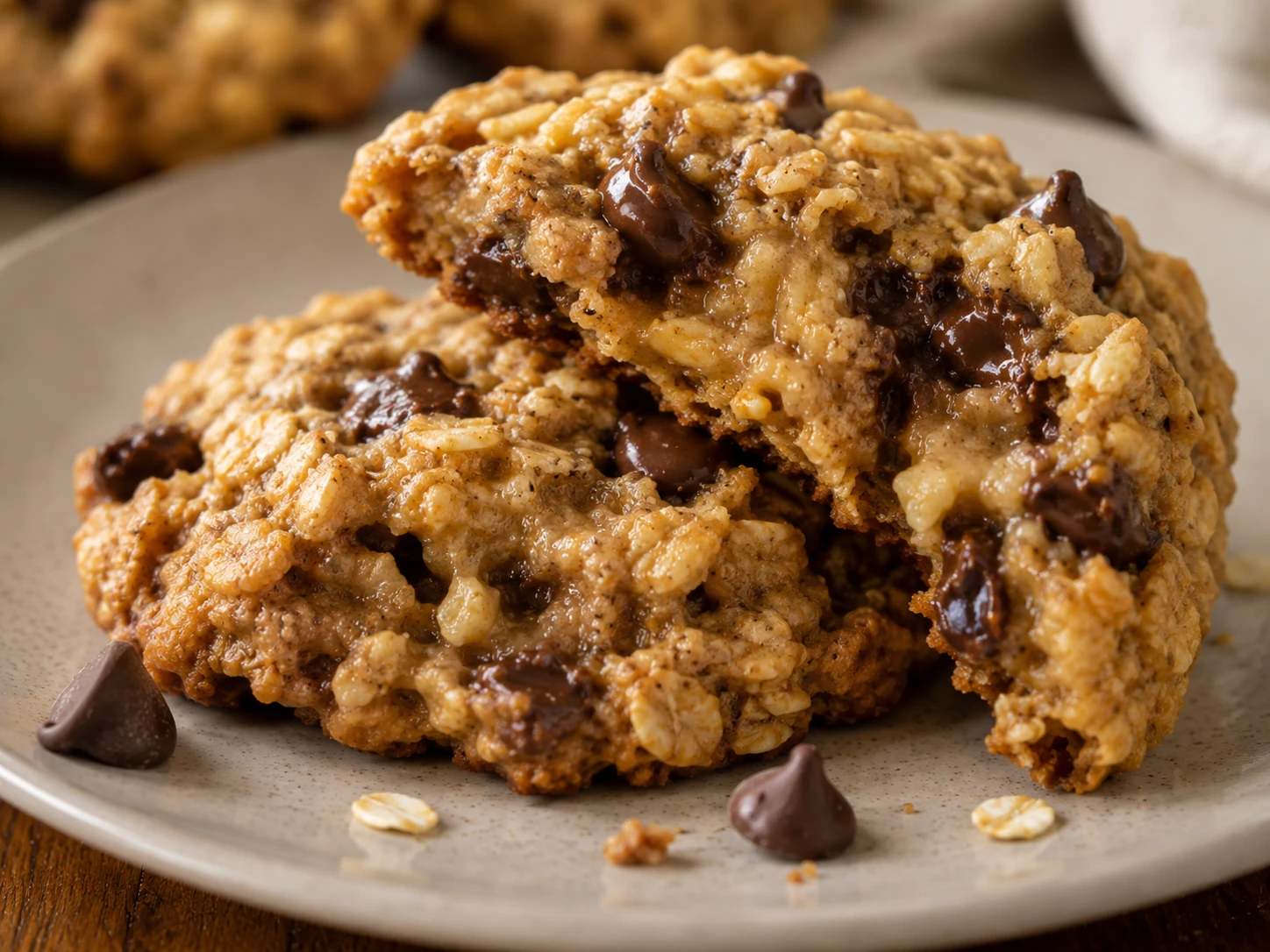 Banana Chocolate Chip Oat Cookies close up