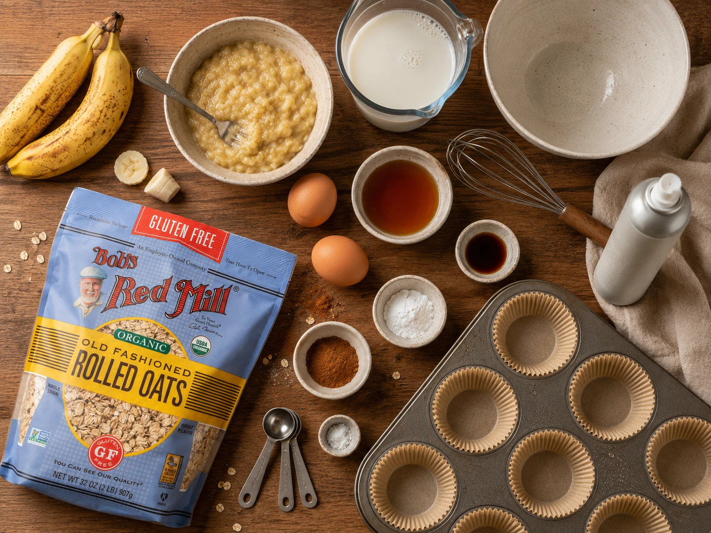 Banana Cinnamon Baked Oatmeal Cups aerial view