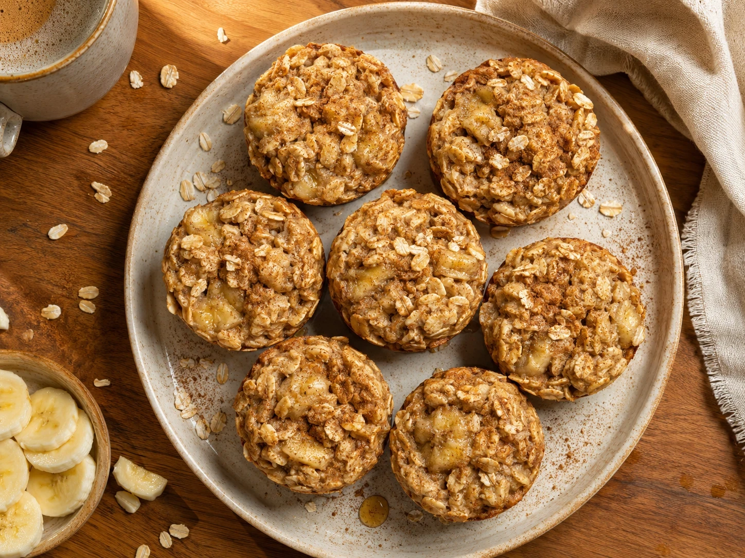 Banana Cinnamon Baked Oatmeal Cups close up