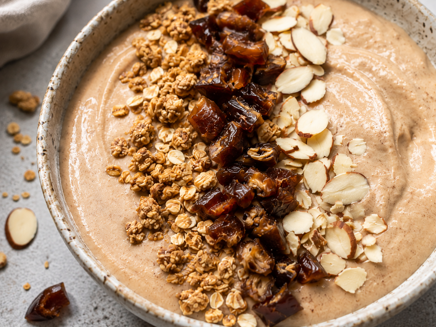 Banana Date Protein Smoothie Bowl close up