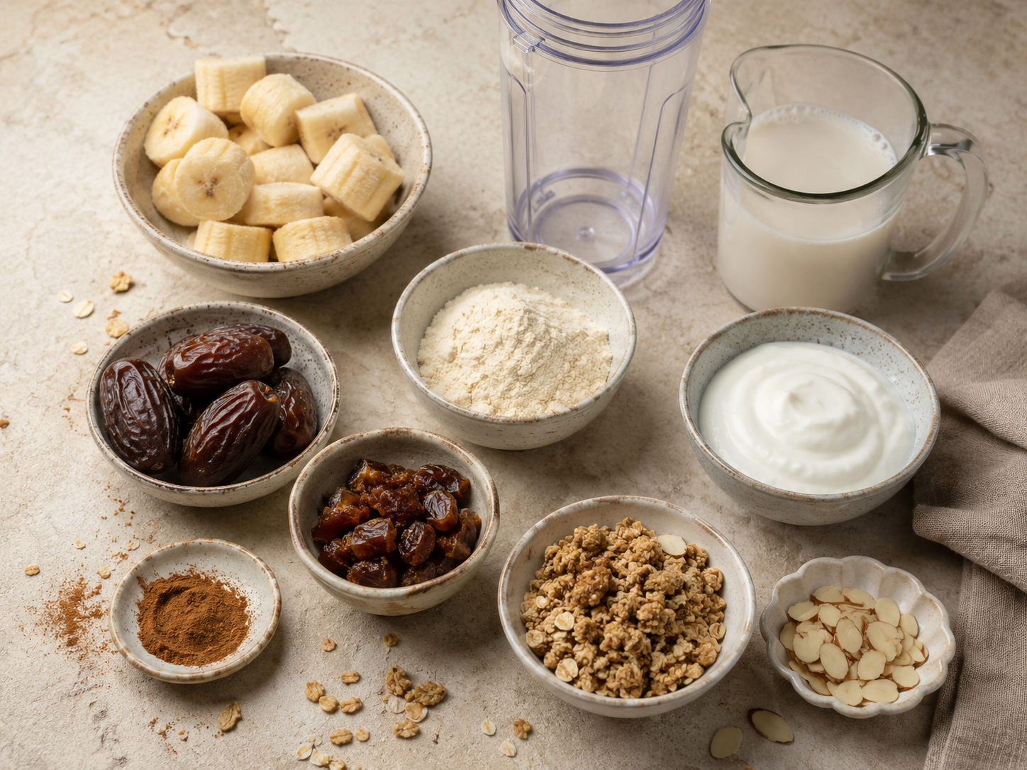 Banana Date Protein Smoothie Bowl preparation