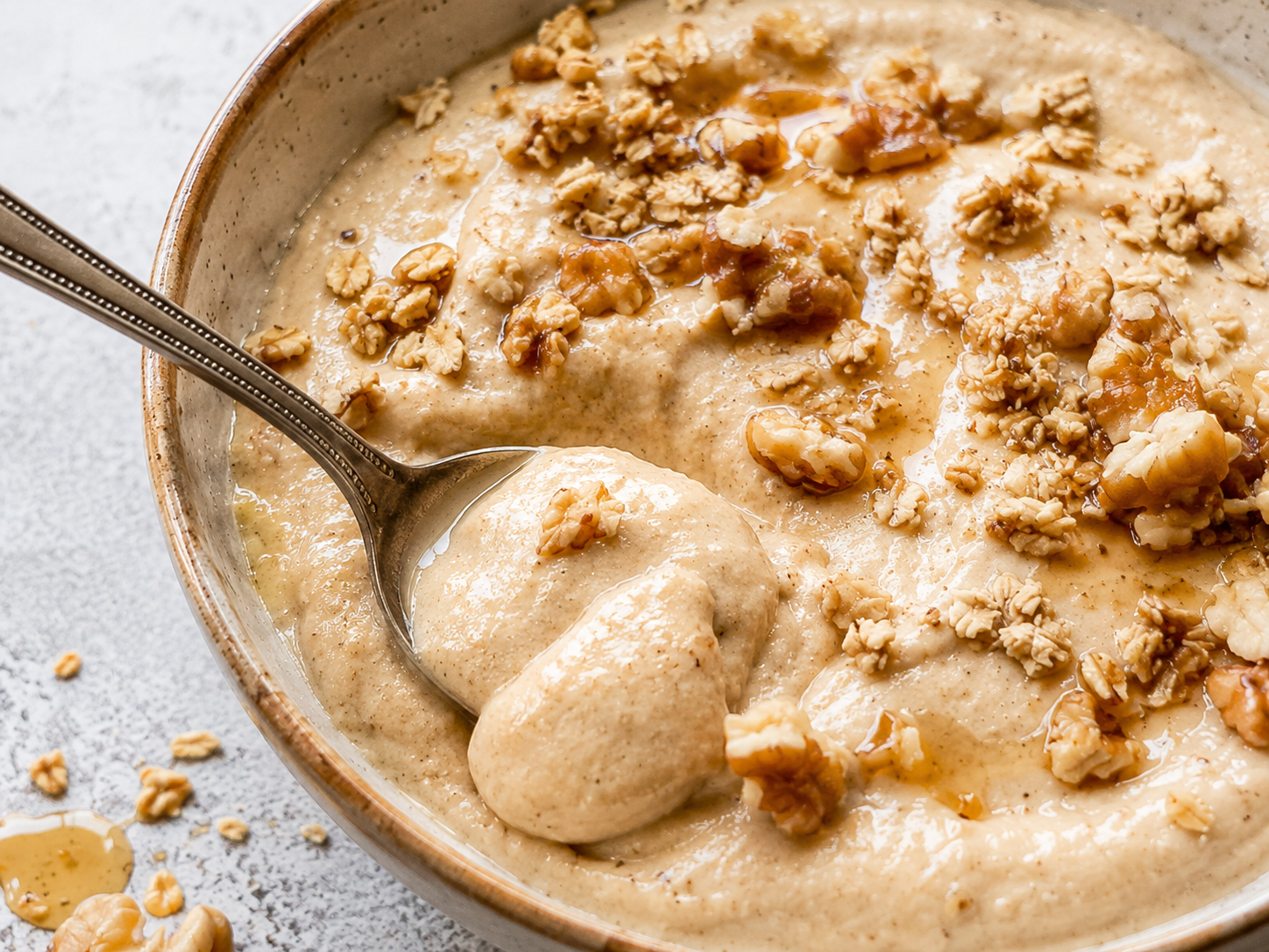 Banana Nut Protein Smoothie Bowl close up