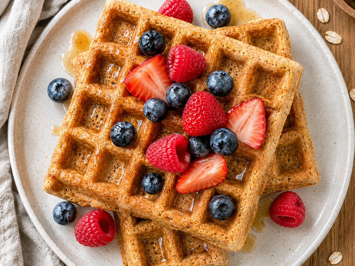 Banana Oat Waffles aerial view