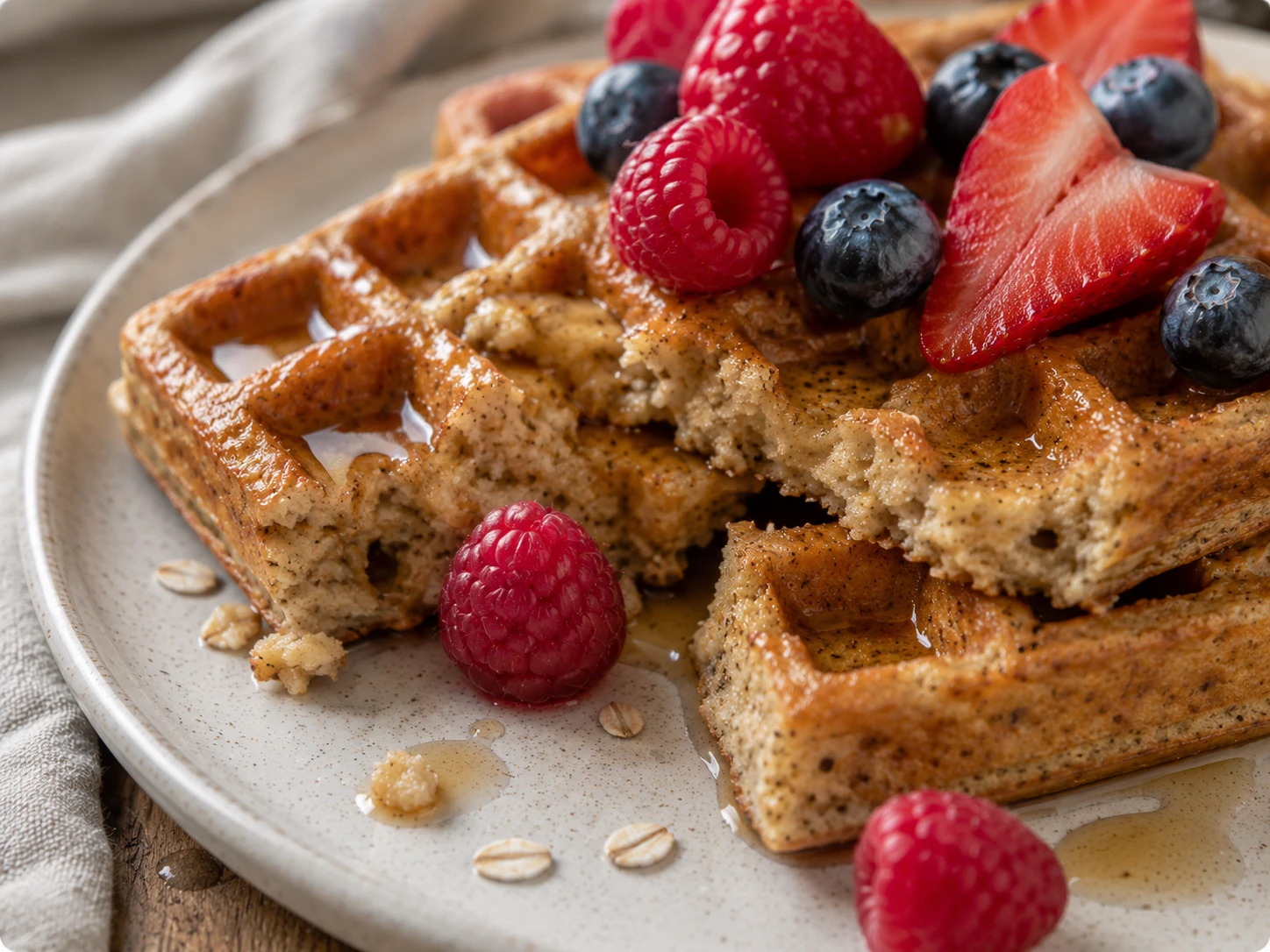 Banana Oat Waffles close up