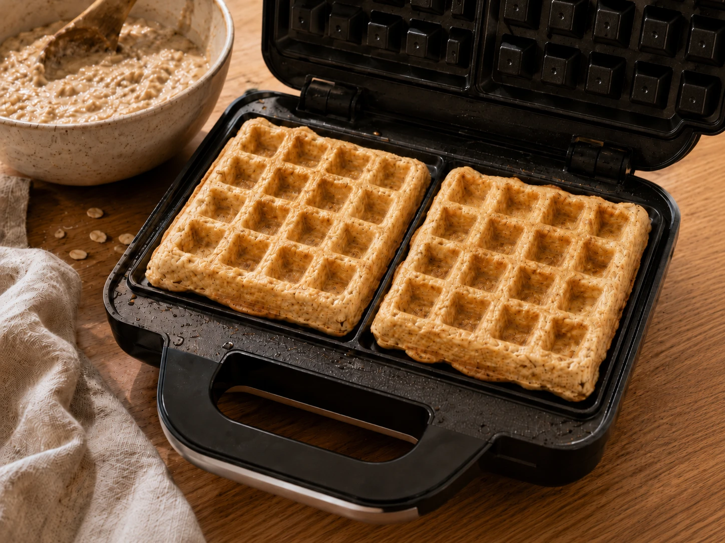 Banana Oat Waffles preparation