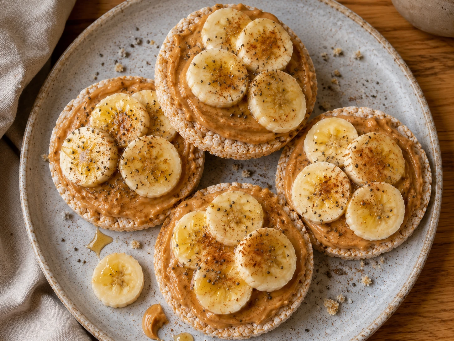 Banana Peanut Butter Rice Cakes aerial view