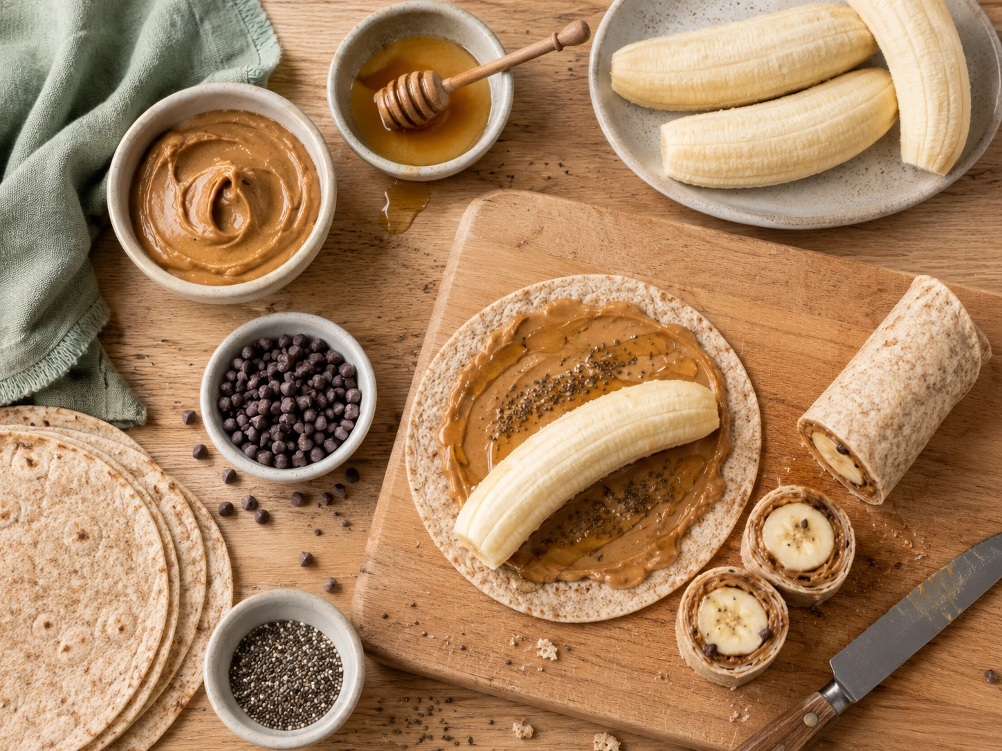 Banana Sushi Roll Ups preparation