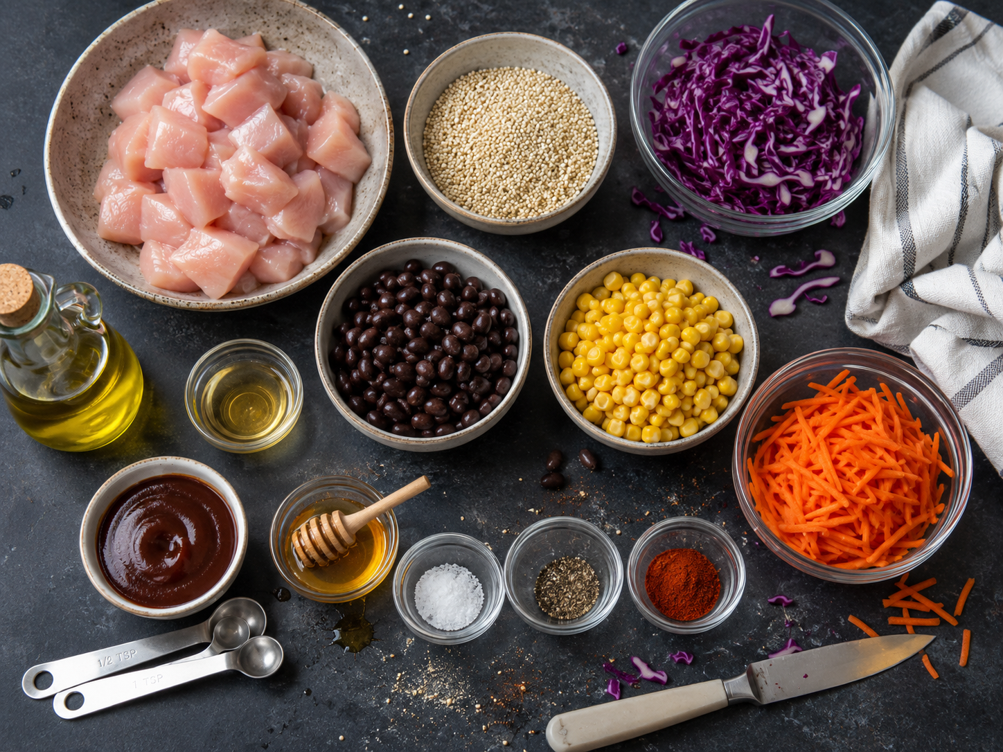BBQ Chicken Quinoa Bowls preparation