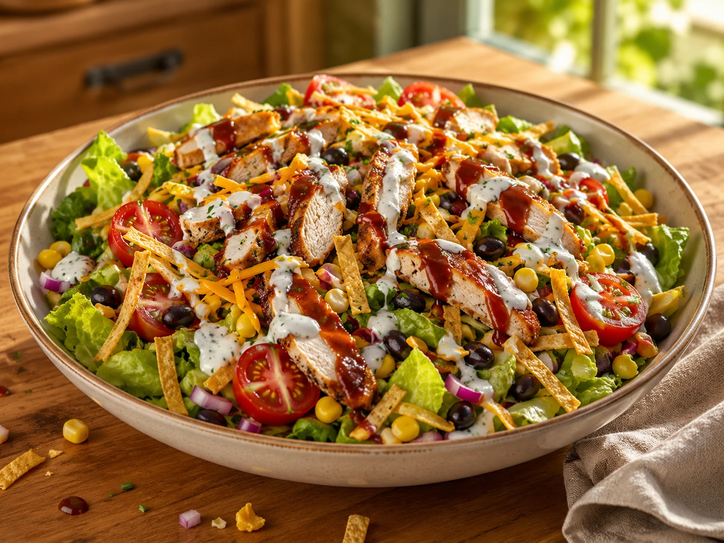 BBQ Chicken Ranch Chopped Salad aerial view