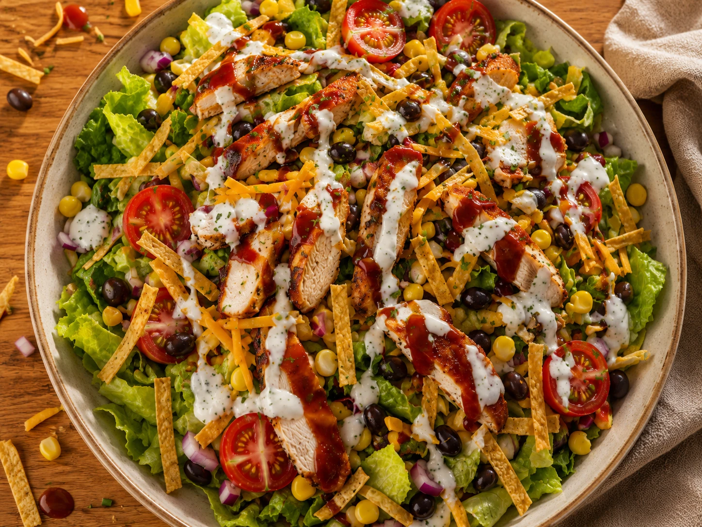 BBQ Chicken Ranch Chopped Salad preparation