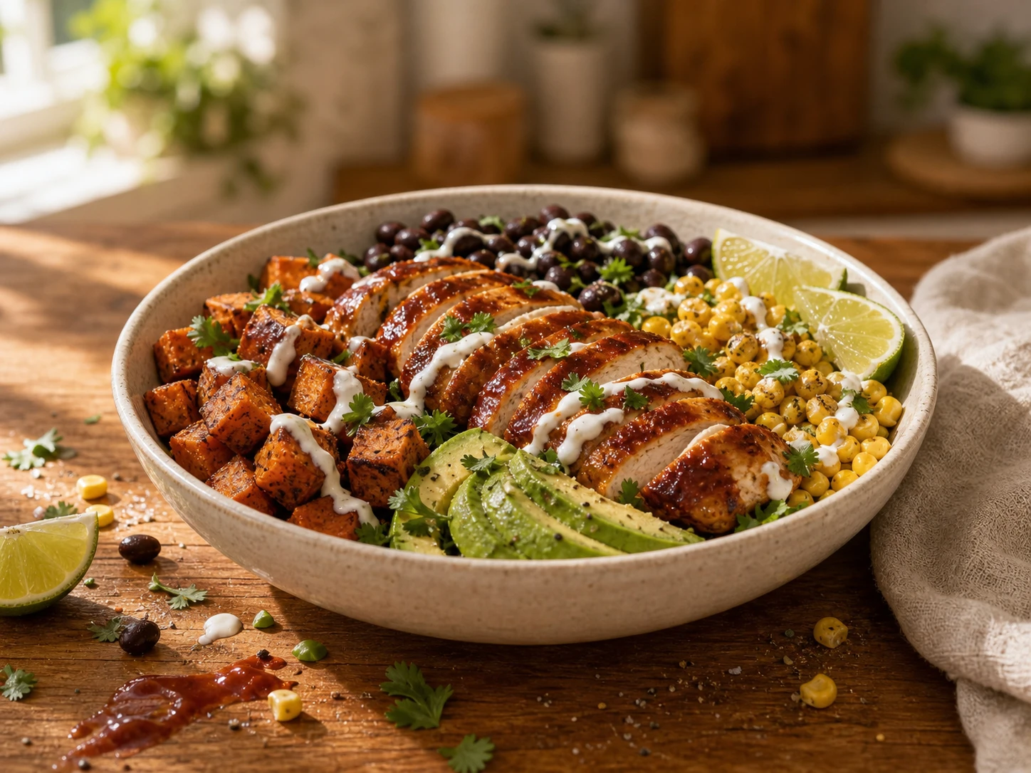 BBQ Chicken Sweet Potato Bowl aerial view
