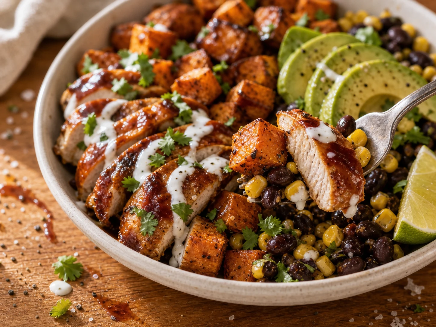 BBQ Chicken Sweet Potato Bowl close up