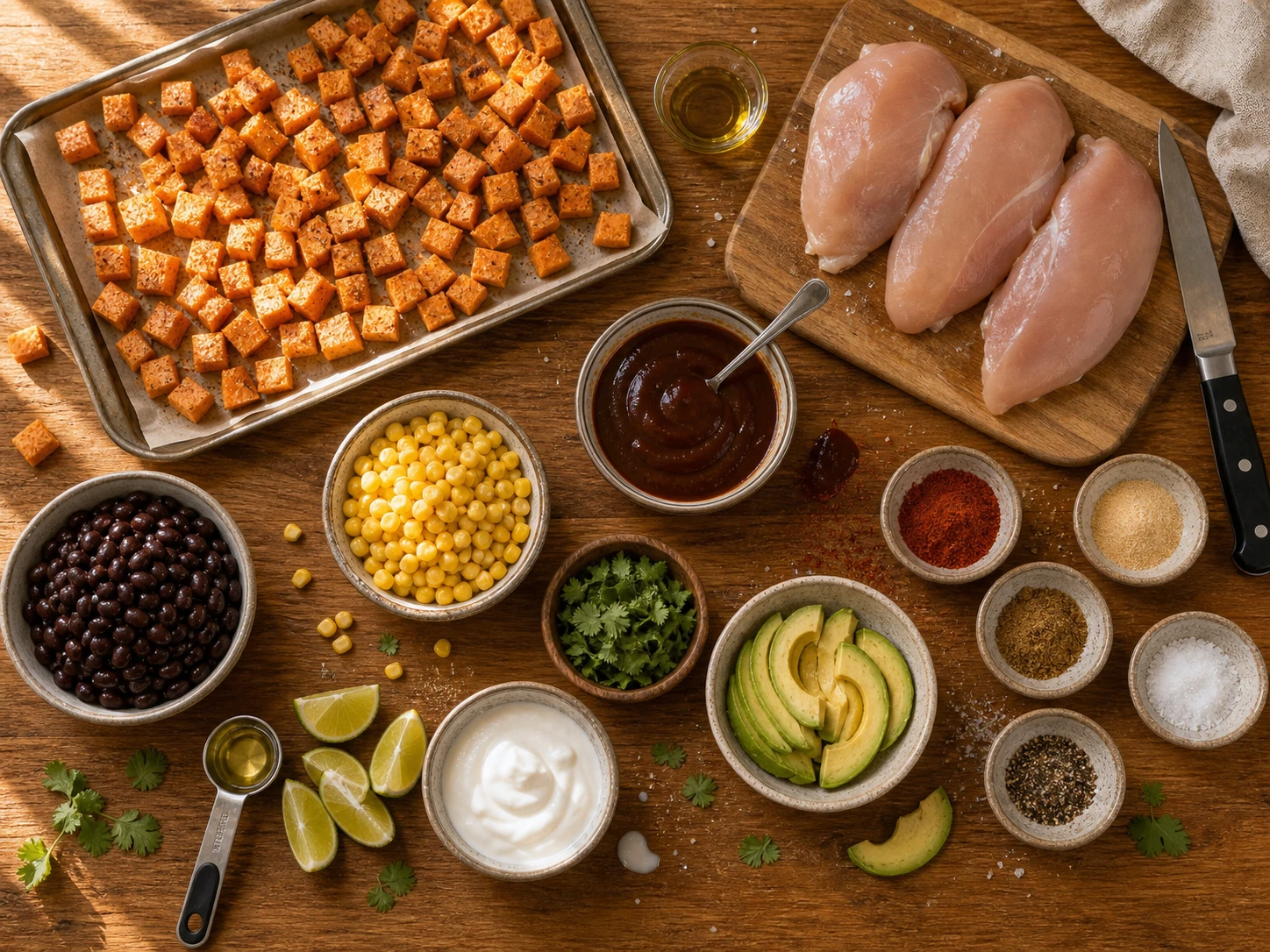 BBQ Chicken Sweet Potato Bowl preparation