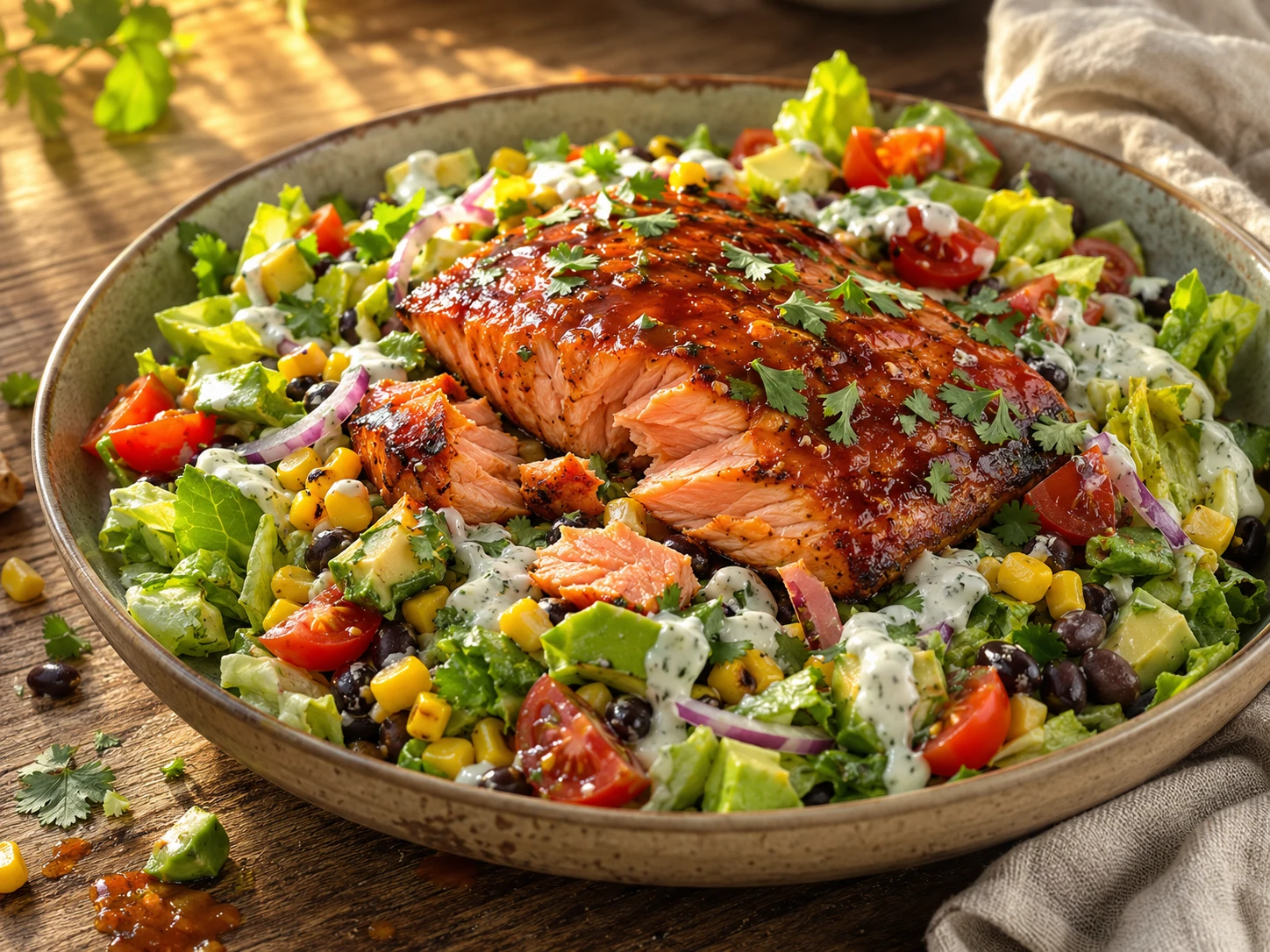 BBQ Salmon Avocado Salad