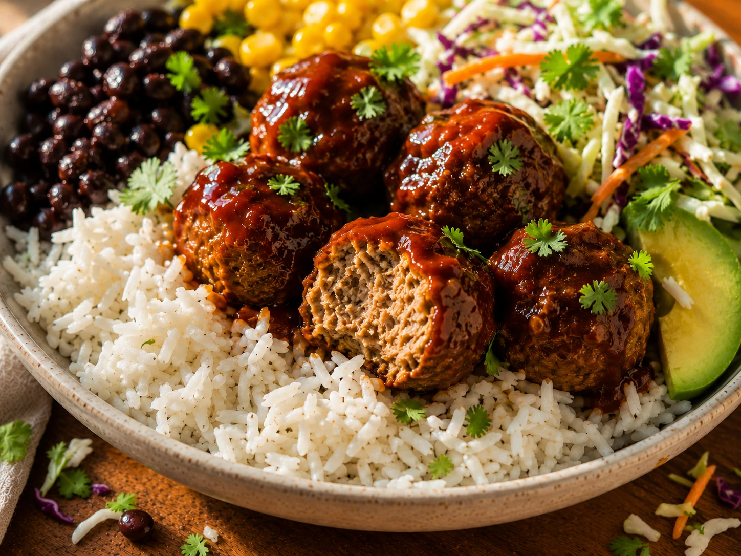 BBQ Turkey Meatball Bowl close up