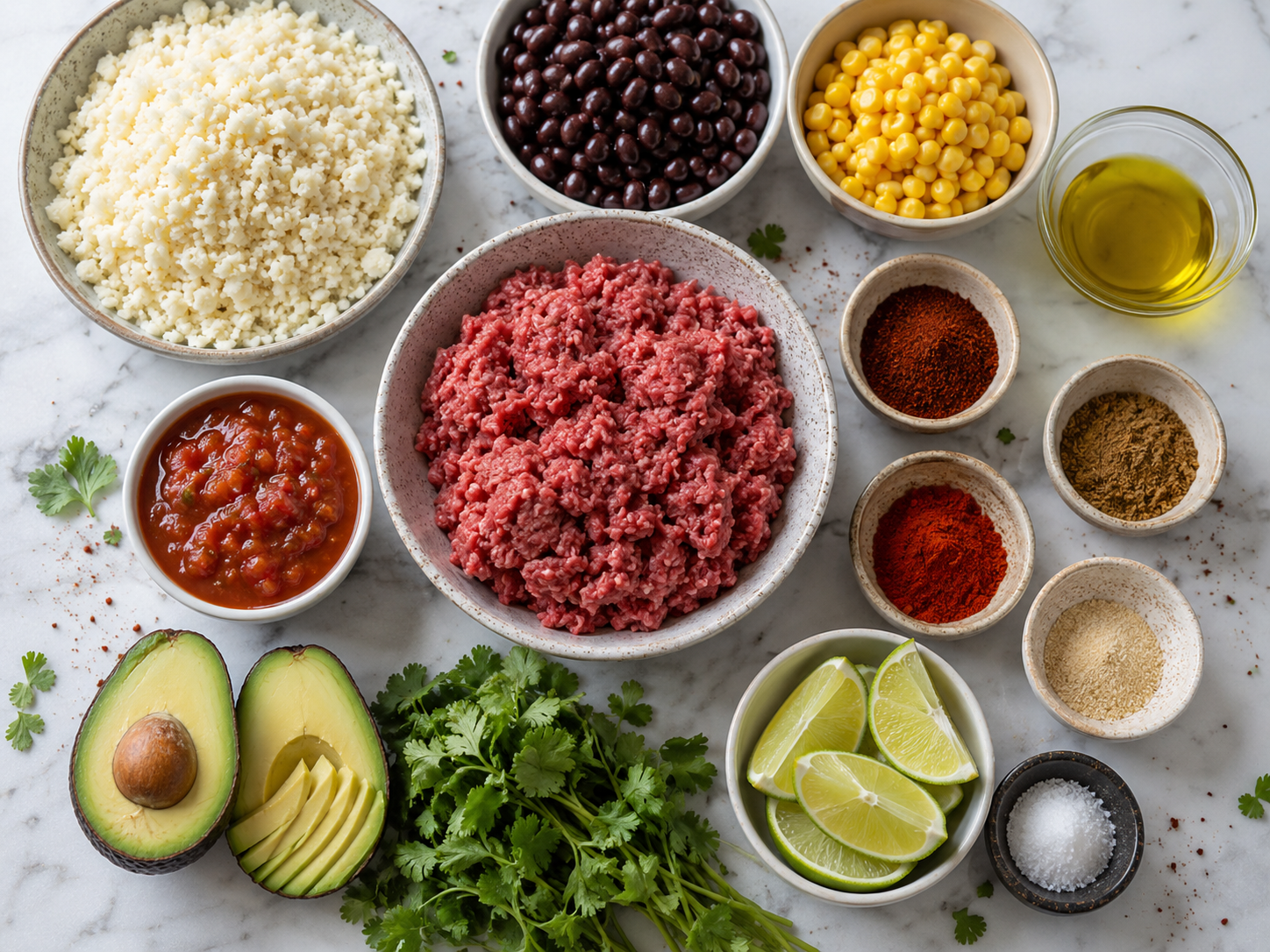 Beef Taco Cauliflower Rice Bowls preparation