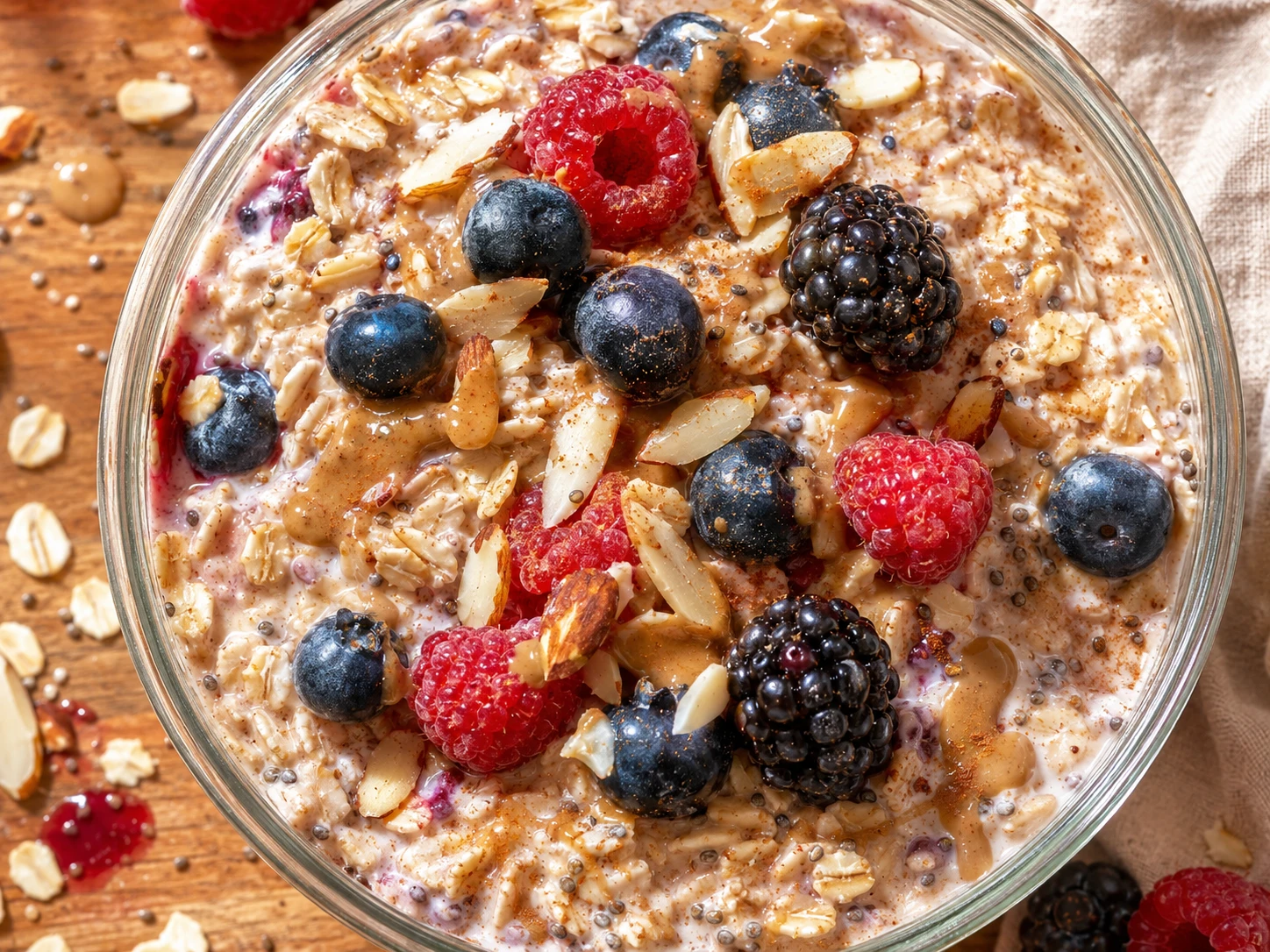 Berry Almond Overnight Oats aerial view