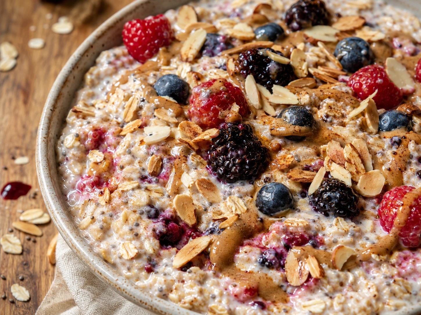 Berry Almond Overnight Oats close up