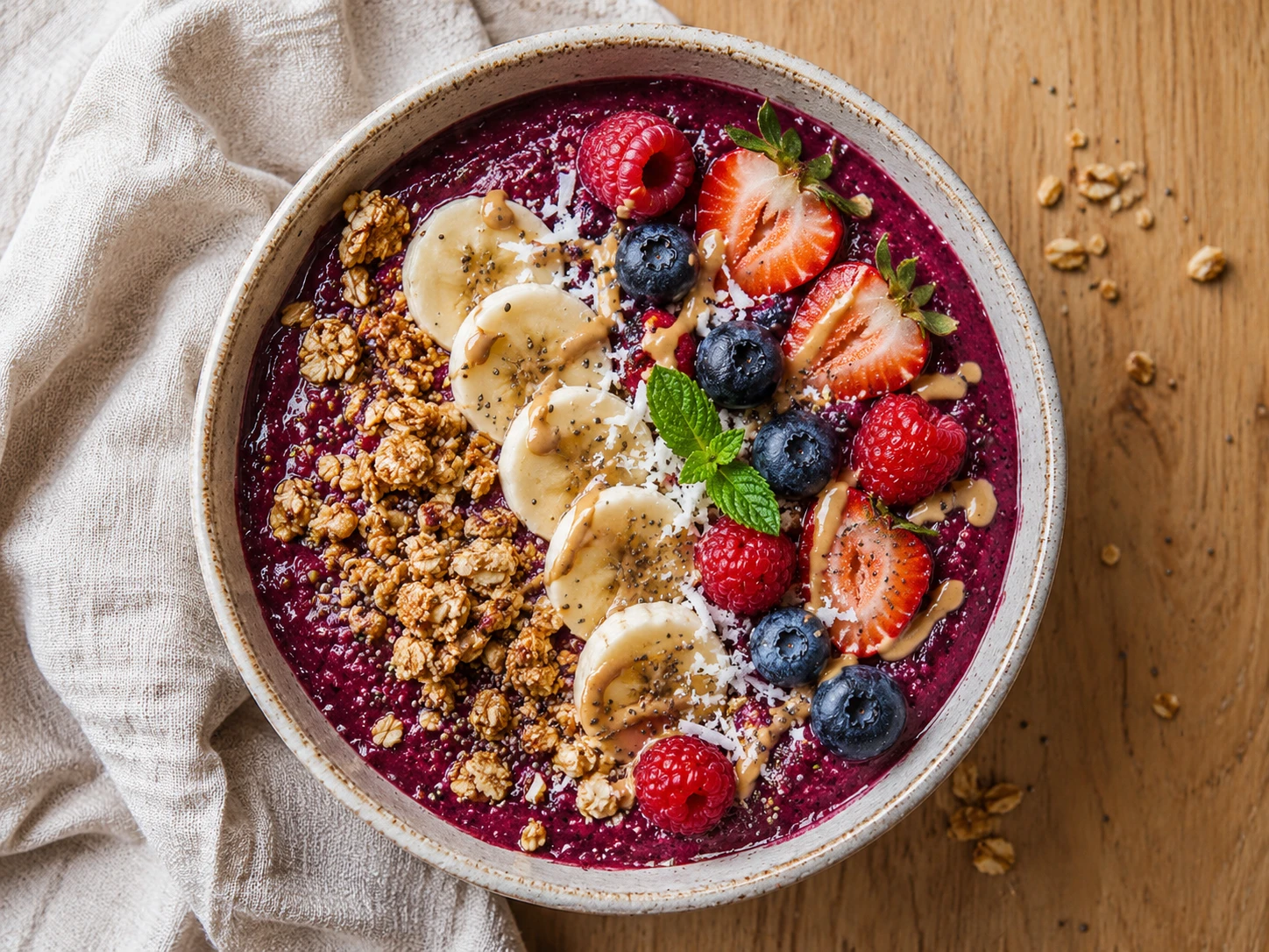 Berry Protein Smoothie Bowl aerial view
