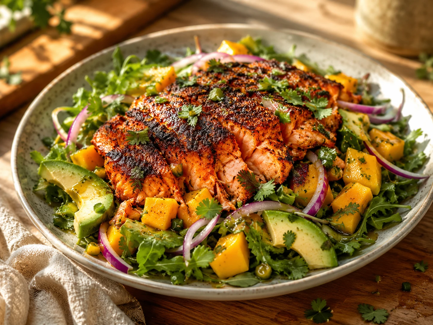 Blackened Salmon Mango Salad