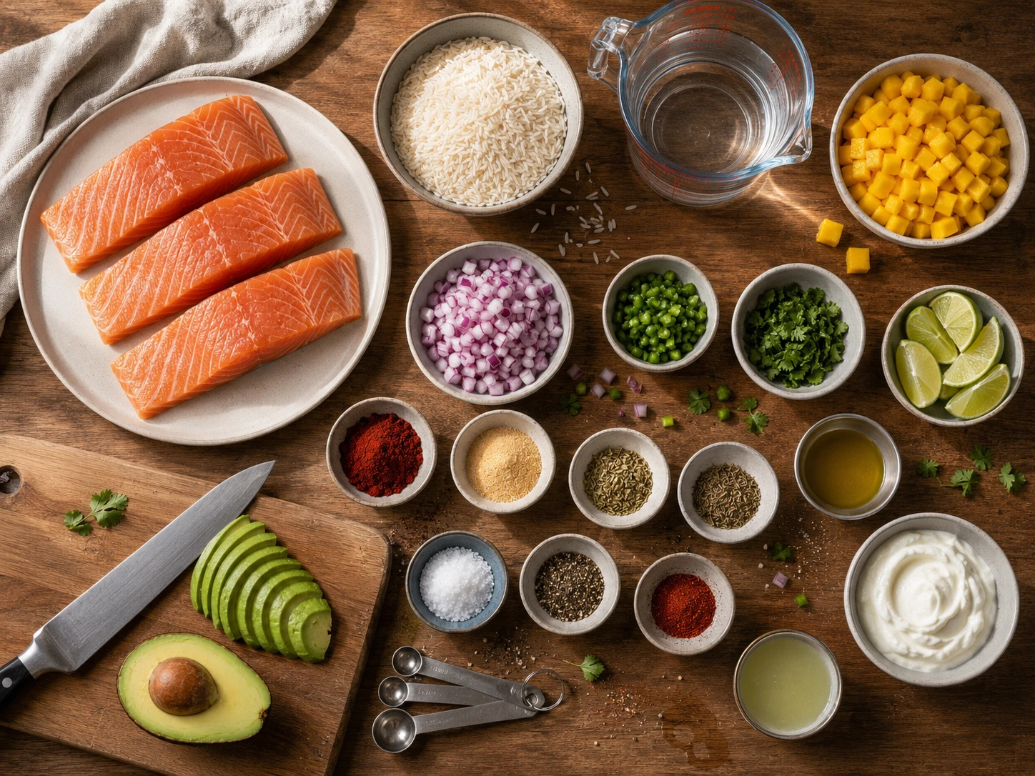 Blackened Salmon Rice Bowls preparation