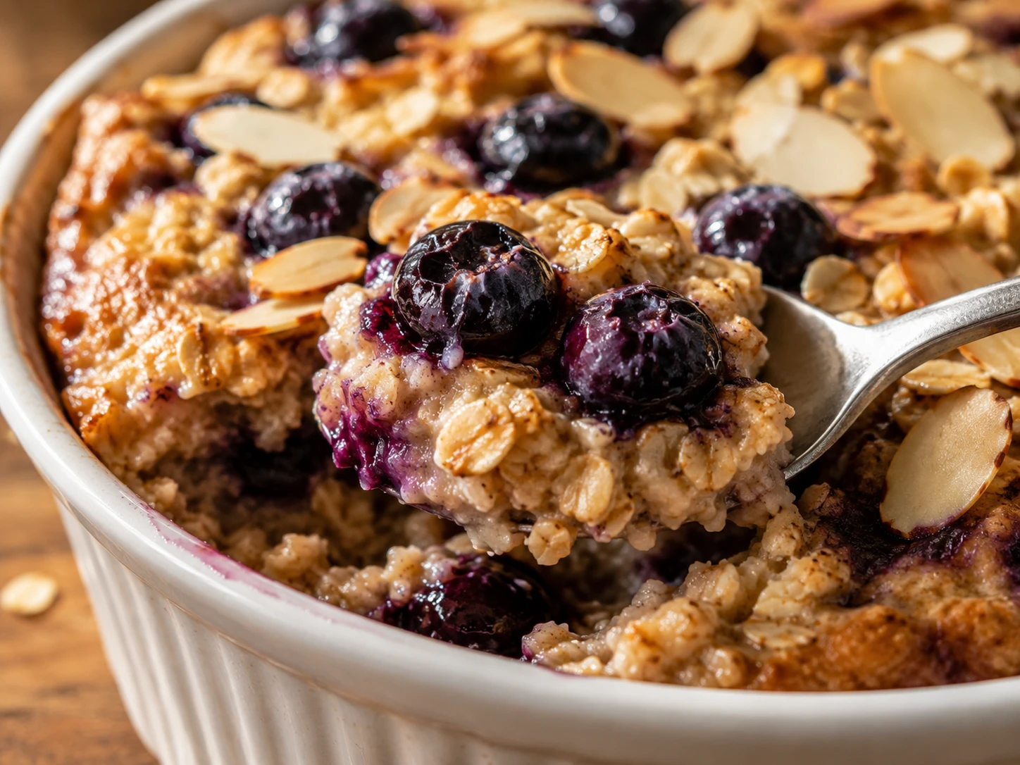 Blueberry Almond Baked Oats close up