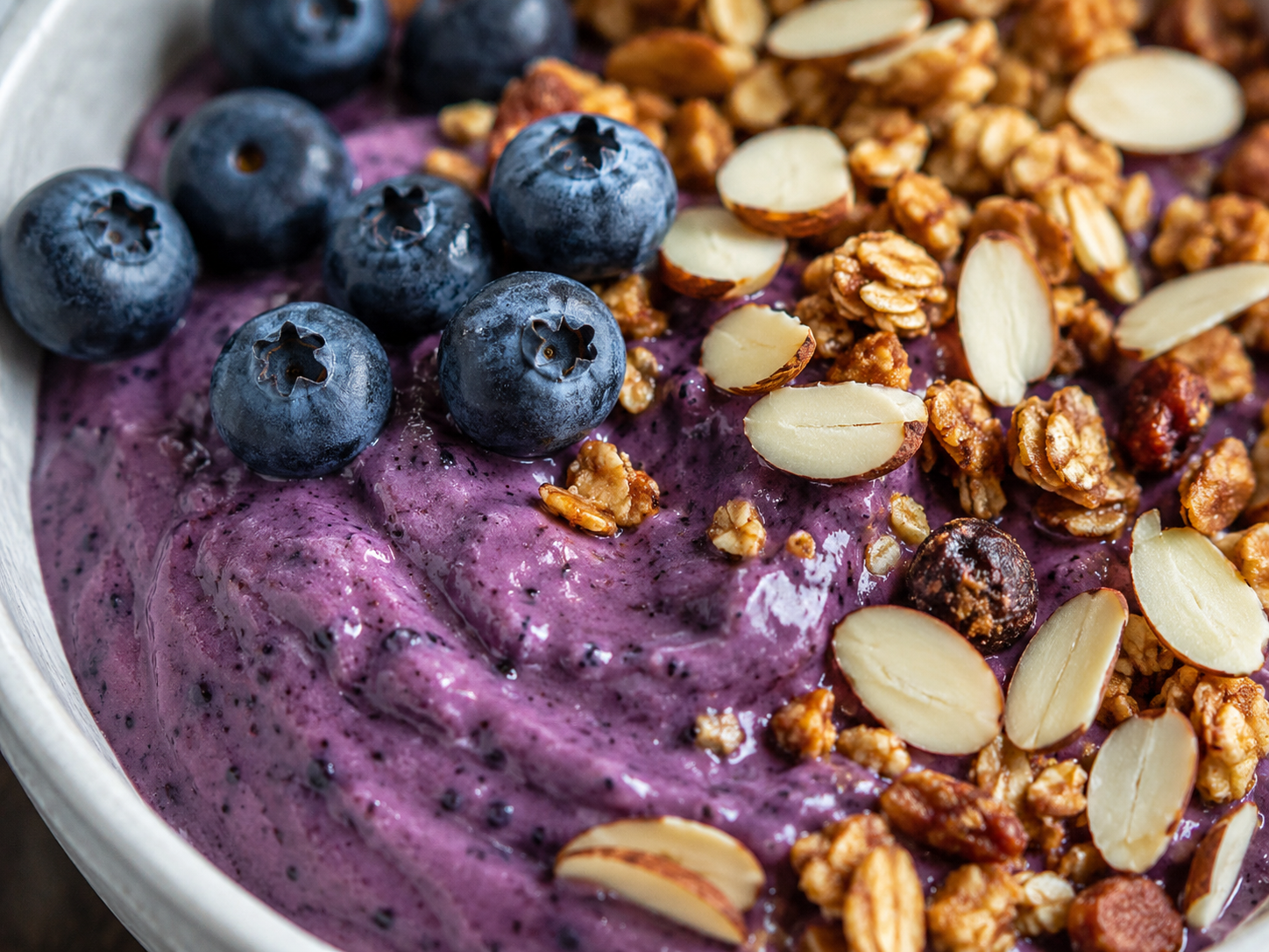 Blueberry Almond Smoothie Bowl close up